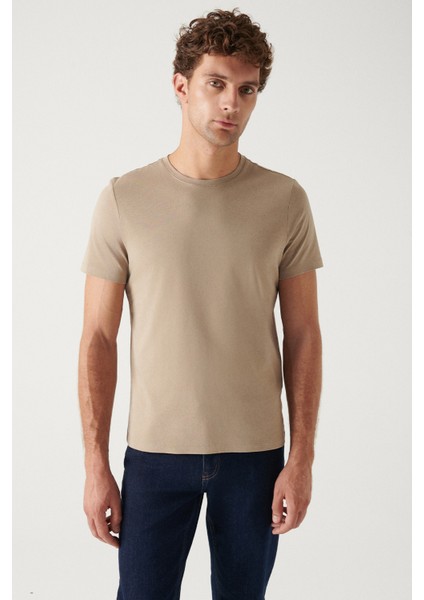 Erkek Vizon %100 Pamuk Nefes Alan Bisiklet Yaka T-shirt E001000