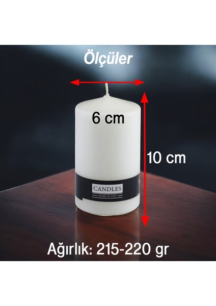 Baton Mum Beyaz Silindir Dekoratif Mumu Kandil Fitilli Mumlar Şamdan Kokusuz 6 x 10 cm fiyatları