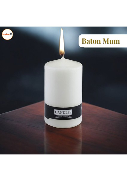 Baton Mum Beyaz Silindir Dekoratif Mumu Kandil Fitilli Mumlar Şamdan Kokusuz 6 x 10 cm modelleri