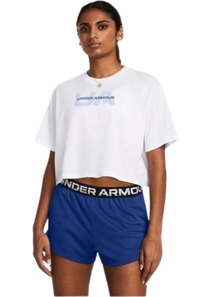 UA W Boxy Crop Branded SS 1386846-100 Kadın Beyaz Spor Tişört indirimleri