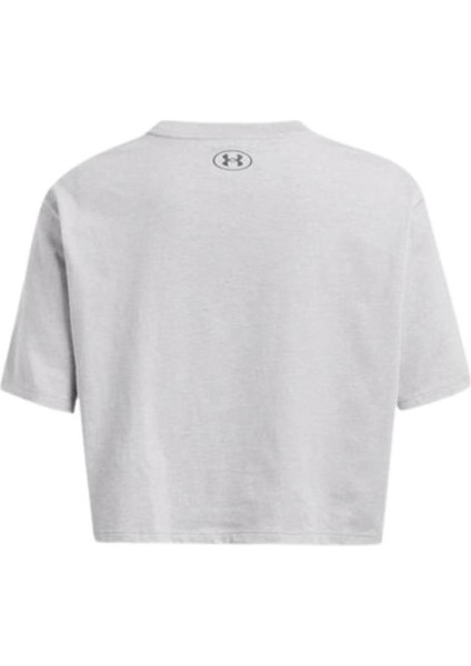 UA W Boxy Crop Branded SS 1386846-012 Kadın Gri Spor Tişört