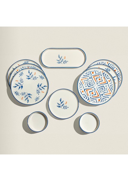 Blue Orange 6 Kişilik 13 Parça Seramik Kahvaltı Takımı