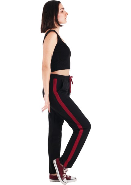 Siyah Renk Şeritli Kadın Eşofman Altı (Büyük Beden Seçeneğiyle)