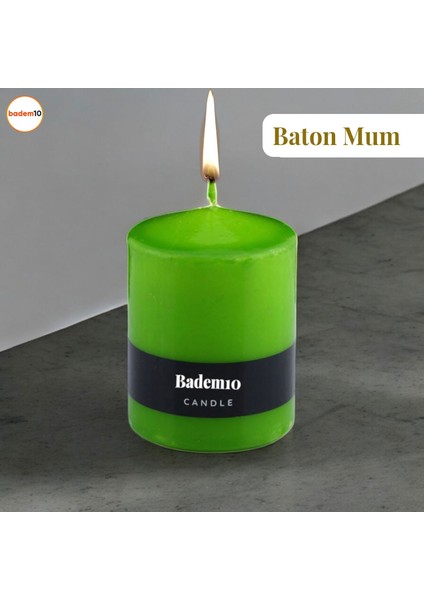 Baton Mum Yeşil Silindir Dekoratif Mumu Kandil Fitilli Mumlar Şamdan Kokusuz 6 x 8 cm