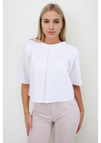 Önü Dikişli Yuvarlak Yaka Kısa Kol Modal Bluz modelleri