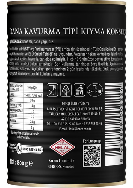 Dana Kavurma Tipi Kıyma Konservesi 800G - Pratik ve Lezzetli Hazır Yemek