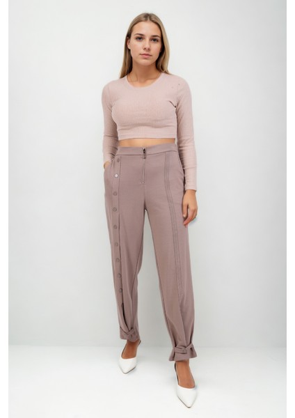 Önü Düğmeli Fermuarlı Modal Kumaş Pantolon