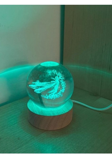 Rengarenk Işıklı Ahşap Kaideli Elsa Temalı Cam Küre 6 cm
