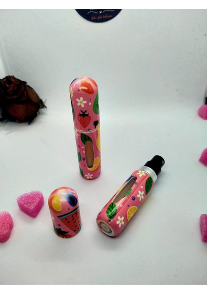 Mini Seyahat Parfüm Dolumlu Atomizer, Taşınabilir Parfüm Sprey Şişesi (Çilek Desenli) 5 Ml