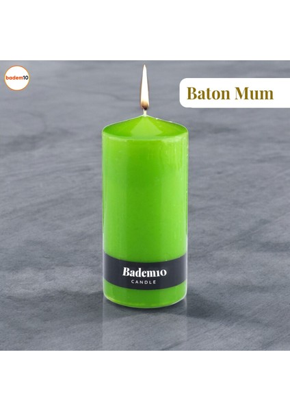 Baton Mum Yeşil Silindir Dekoratif Mumu Kandil Fitilli Mumlar Şamdan Kokusuz 6 x 13 cm