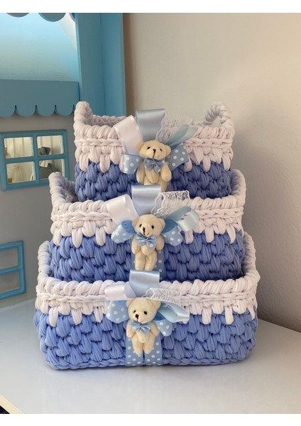 Ayıcık Süslemeli Bebek Sepeti El örgüsü çokamaçlı düzenleyici HEDİYE SEPETİ YENİ DOĞAN BEBEK SETİ