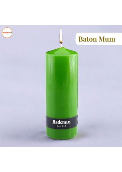 Baton Mum Yeşil Silindir Dekoratif Mumu Kandil Fitilli Mumlar Şamdan Kokusuz 6 x 17 cm