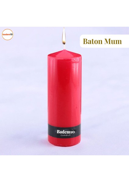 Baton Mum Kırmızı Silindir Dekoratif Mumu Kandil Fitilli Mumlar Şamdan Kokusuz 6 x 17 cm