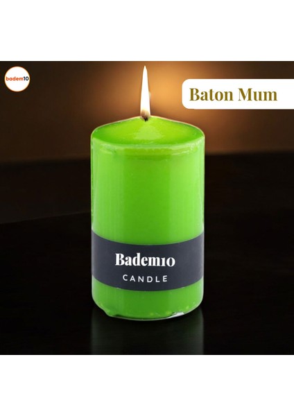 Baton Mum Yeşil Silindir Dekoratif Mumu Kandil Fitilli Mumlar Şamdan Kokusuz 6 x 10 cm
