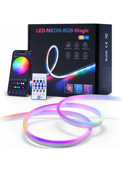 Sese Duyarlı Animasyonlu Rgb Kumandalı 5 Metre Neon Şerit Hortum LED USB ve App Uyumlu