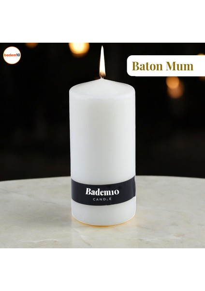 Baton Mum Beyaz Silindir Dekoratif Mumu Kandil Fitilli Mumlar Şamdan Kokusuz 6 x 13 cm