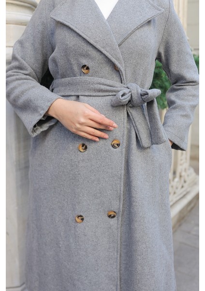 Feral Kuşaklı Kaşe Kaban 1306 - Gri indirimleri