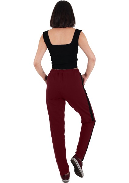 Bordo Renk Şeritli Kadın Eşofman Altı (Büyük Beden Seçeneğiyle) modelleri