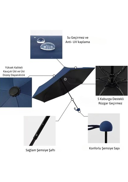 Özel Kılıflı Mini Kapsül Şemsiye, Su Geçirmez ve Taşınabilir Model 6 Telli modelleri