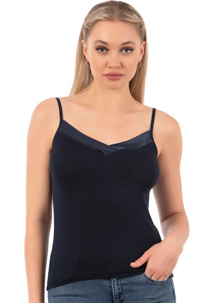 Özkan 2040 Kadın Premium Kumaş Viskon Saten Yakalı Esnek Rahat Ince Askılı Atlet