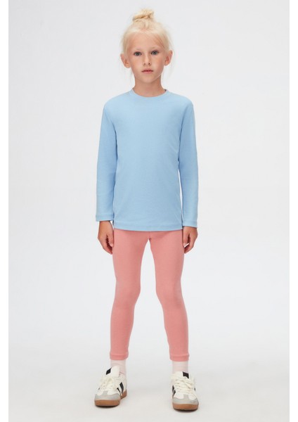 Koyu Mavi Basic Unisex Çocuk Sıfır Yaka Uzun Kollu Tişört