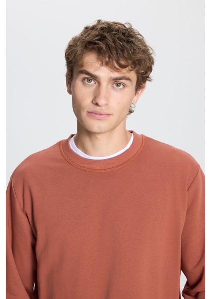 Erkek Açık Kahve Standart Fit Normal Kesim Bisiklet Yaka 3 Iplik Pamuklu Sweatshirt fırsatları