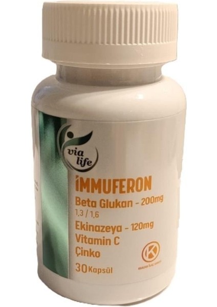Immuferon Vitamin C - Beta Glukan - Ekinazeya - Çinko İçeren Takviye Edici Gıda 30 Kapsül