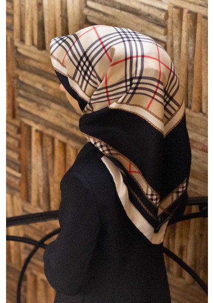 Twill Ipek Eşarp Ekose Desenli, Siyah