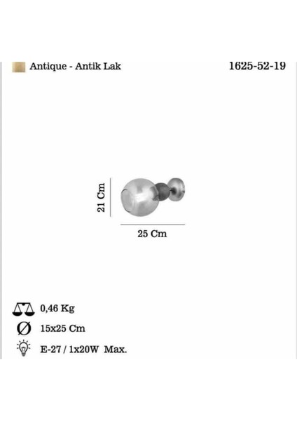 Bonne Teklı Antık Lak Aplık 1 x E27