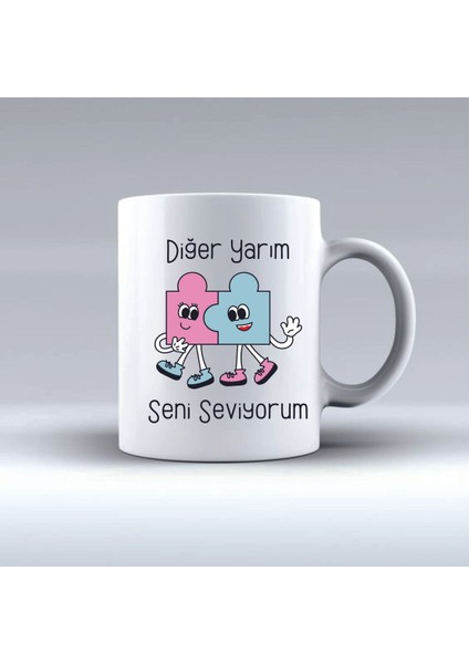 Diğer Yarım Seni Seviyorum Yazılı Kişiye Özel Isim Yazılı Seramik Kupa Bardak