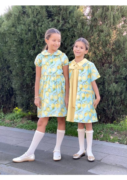 Kız Çocuk Limon Desenli Bebe Yaka Elbise