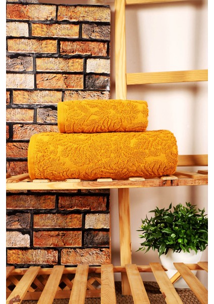 2 Parça Jakarlı Banyo Havlu Takımı Doku Desen