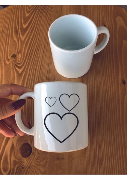 Kalp Resim Baskılı Seramik Kupa Bardak