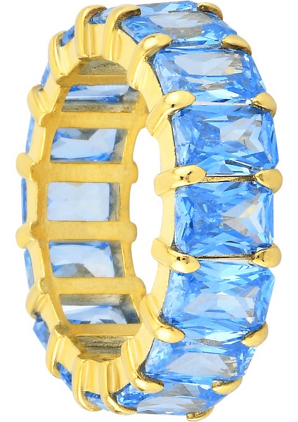 Aquamarine Zirconia Taşlı Baget Kesim Tamtur Yüzük