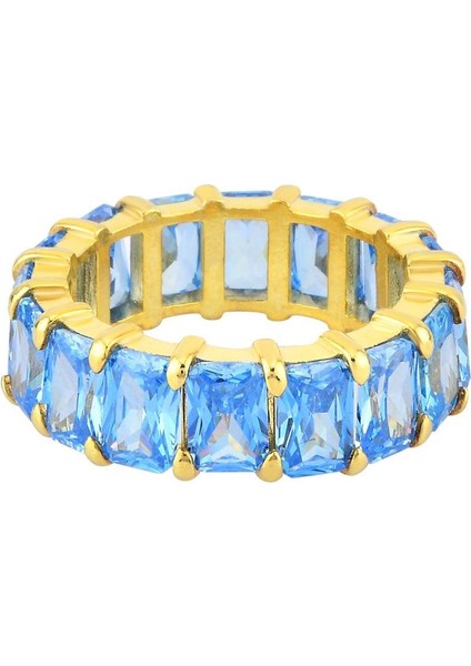 Aquamarine Zirconia Taşlı Baget Kesim Tamtur Yüzük fiyatları
