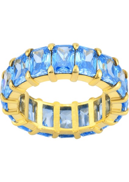 Aquamarine Zirconia Taşlı Baget Kesim Tamtur Yüzük modelleri