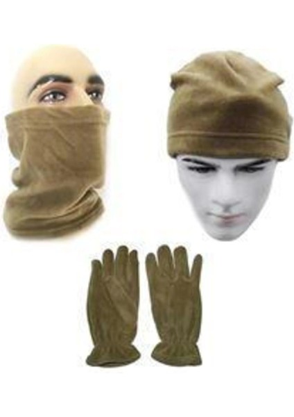 Polar Bere ve Boyunluk + Yün Eldiven 3'lü Bej Renk