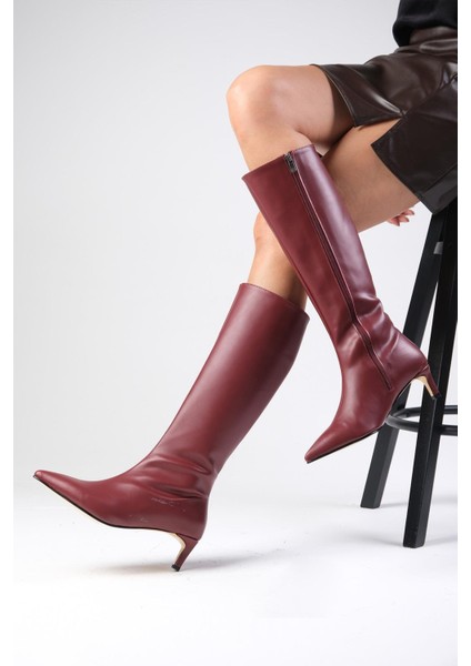 Carolina Bordo Renk Fermuarlı, Ince Suni Kürk Astarlı Kısa Topuklu Kadın Çizme fiyatları