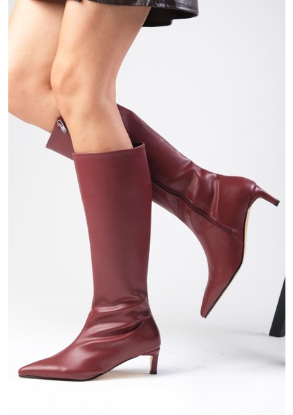 Carolina Bordo Renk Fermuarlı, Ince Suni Kürk Astarlı Kısa Topuklu Kadın Çizme fırsatları