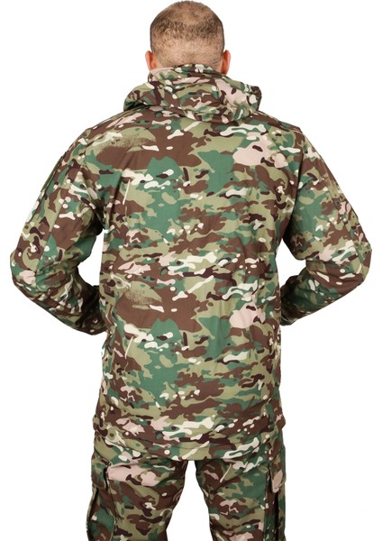 Erkek Multicam Kamuflaj Rüzgar Geçirmez Softshell Mont