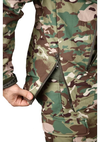 Erkek Multicam Kamuflaj Rüzgar Geçirmez Softshell Mont