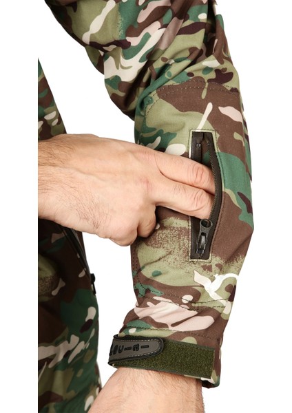 Erkek Multicam Kamuflaj Rüzgar Geçirmez Softshell Mont