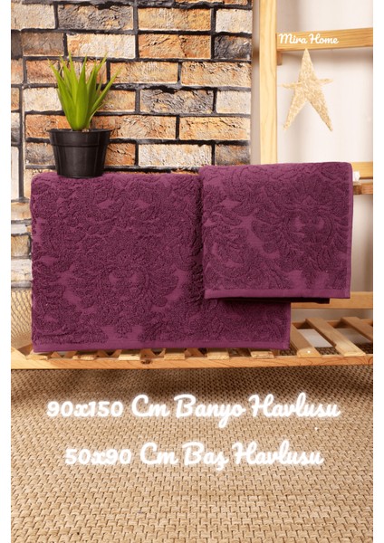 2 Parça Jakarlı Banyo Havlu Takımı Doku Desen fırsatları