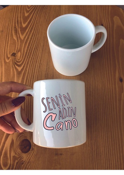 Senin Adın Cano Yazılı Baskılı Bohem Seramik Kupa Bardak