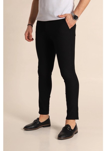 Erkek Siyah Renk Düz Kesim Kaliteli Esnek Likralı Bilek Boy Kumaş Pantolon-7104 fiyatları