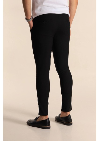 Erkek Siyah Renk Düz Kesim Kaliteli Esnek Likralı Bilek Boy Kumaş Pantolon-7104 modelleri