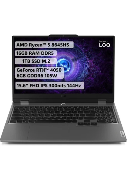 LOQ AMD Ryzen 5 8645HS 16GB 1TB SSD RTX4050 Freedos 15.6" FHD Taşınabilir Bilgisayar 83DX00B7TR