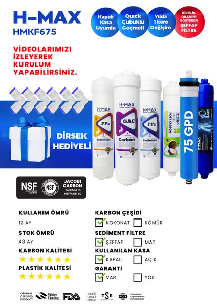 75 Gpd Membranlı Kapalı Kasa Su Arıtma Cihazı 6'Lı Filtre Seti - 0057