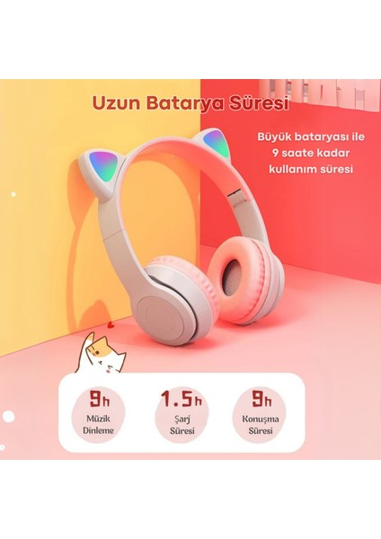 P47M Çocuk Bluetooth Kedili Kulaklık