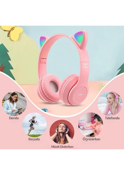 P47M Çocuk Bluetooth Kedili Kulaklık
